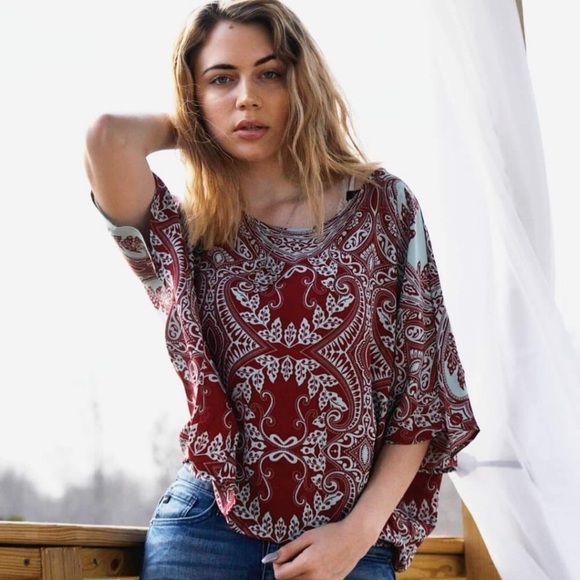 Short Sleeve Boho Print Top - Picture 2 of 4